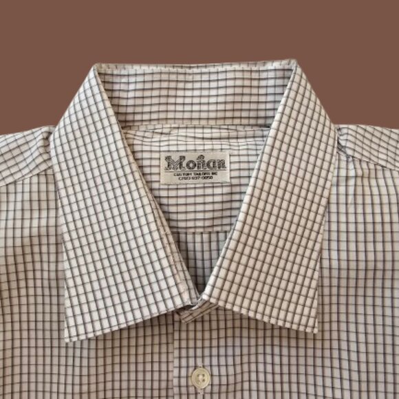 MOHAN CUSTOM TAILORS INC MEN LONG SLEEVE CHECKS DRESS SHIRT - SIZE 17.5 - Picture 2 of 6